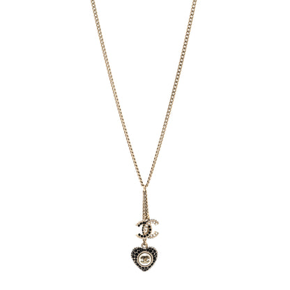 Chanel Crystal CC Heart Necklace Black Pearly White Gold 1 of 6