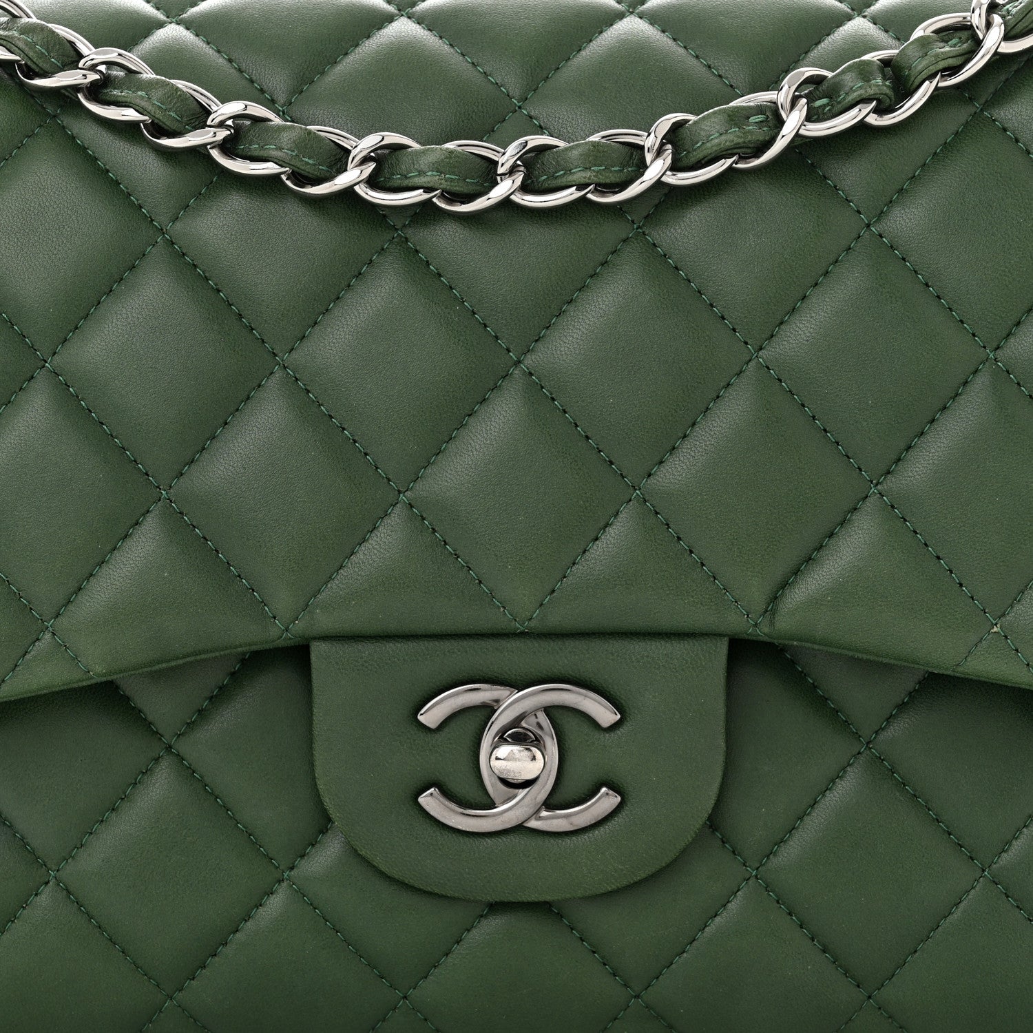 Chanel Lambskin Quilted Jumbo Double Flap Green 7 of 9