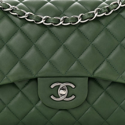 Chanel Lambskin Quilted Jumbo Double Flap Green 7 of 9