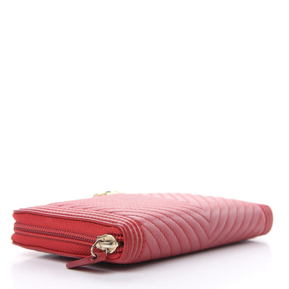 Chanel Lambskin Chevron Quilted Zip Around Boy Wallet Red 4 of 14