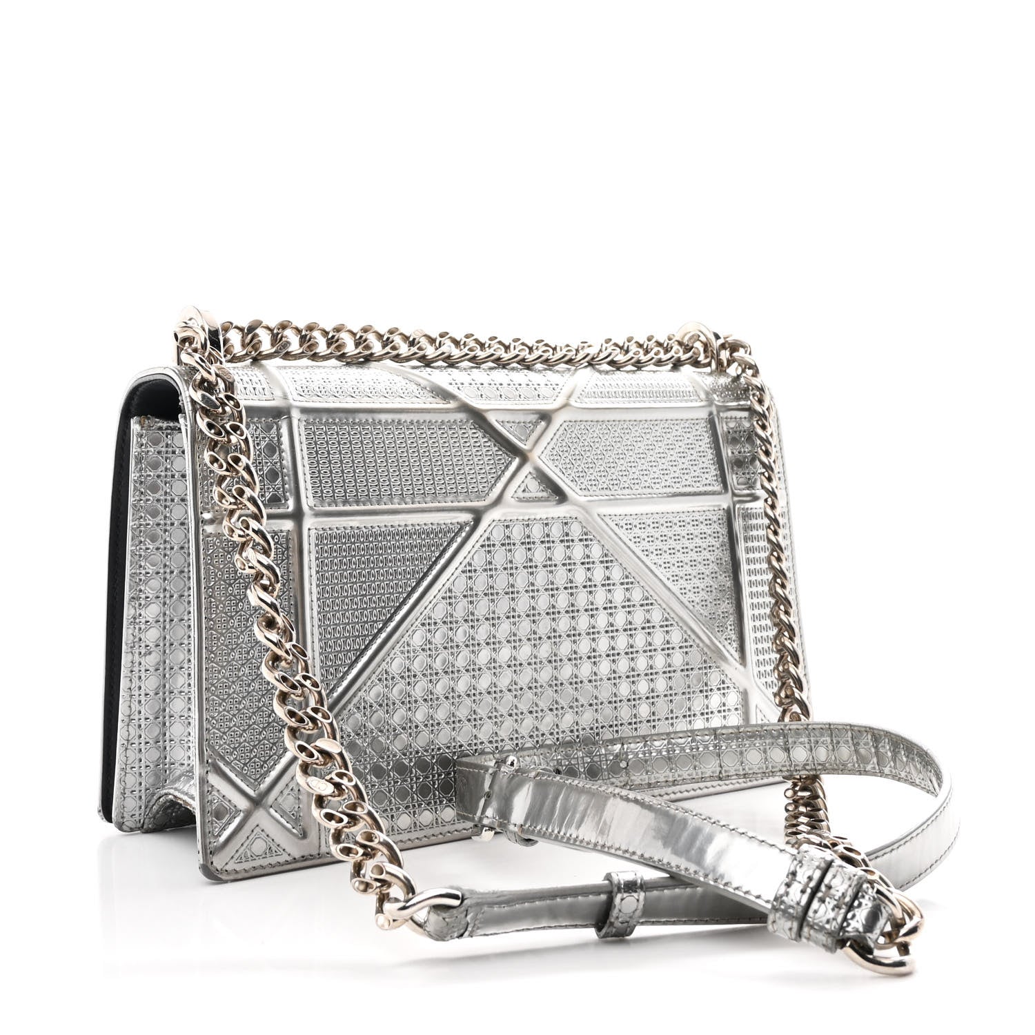 Christian Dior Metallic Patent Micro-Cannage Medium Diorama Flap Bag Silver 3 of 10