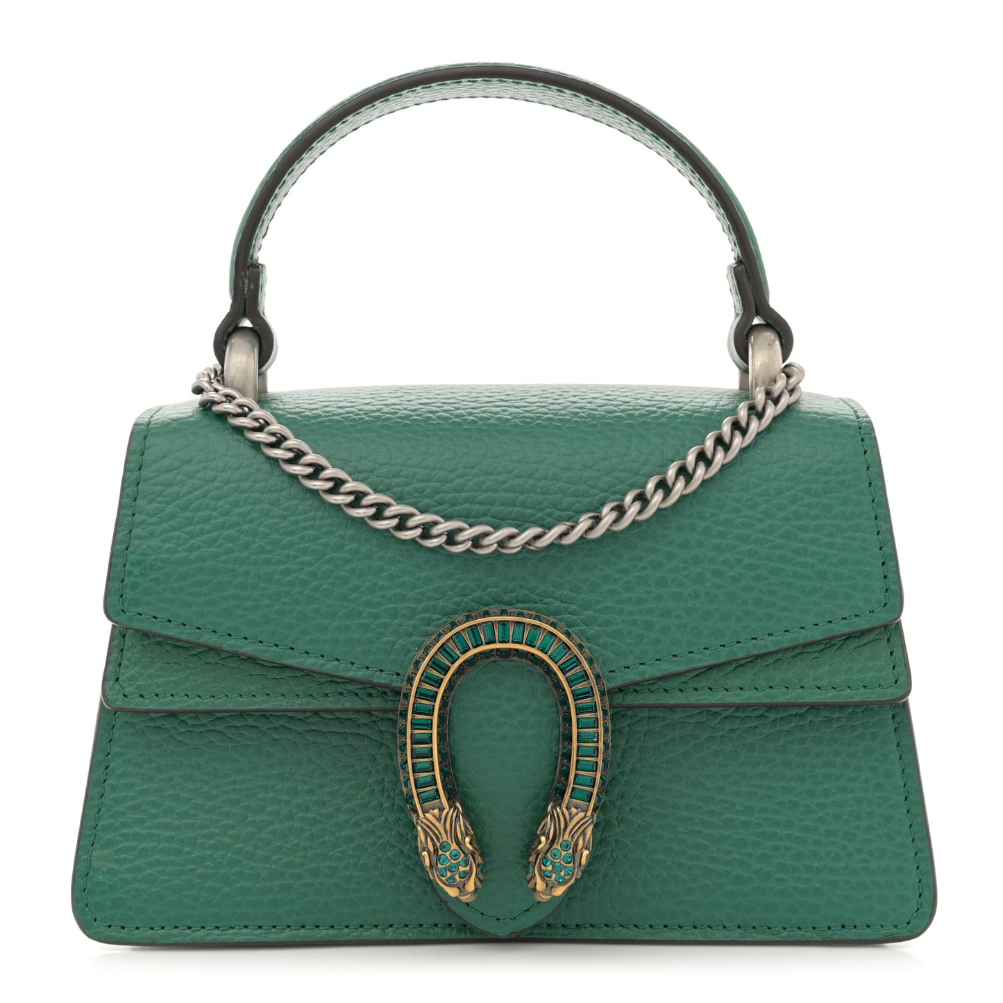 Dollar Calfskin Crystal Mini Dionysus Top Handle Bag Emerald