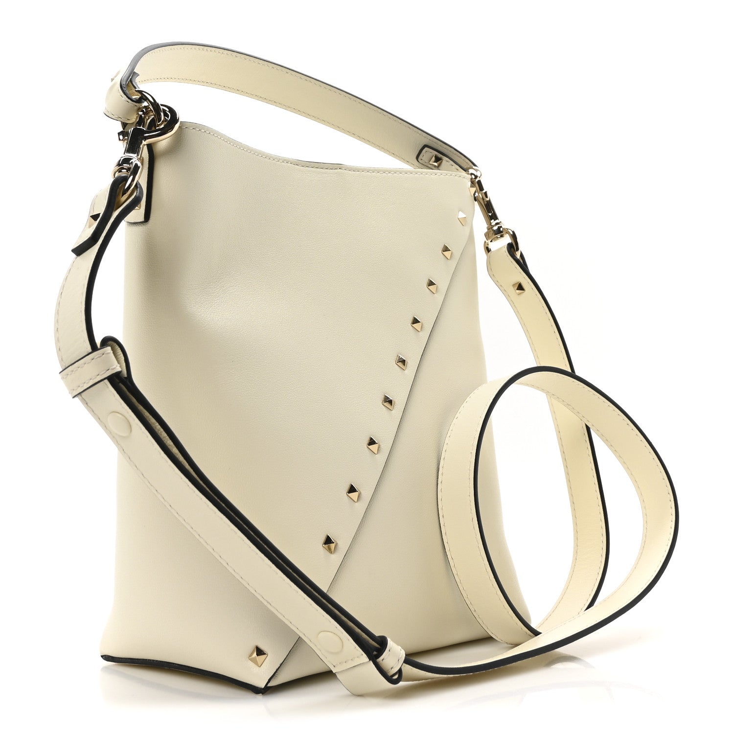 Valentino Garavani Calfskin Rockstud Wispy Bucket Bag Ivory 3 of 10