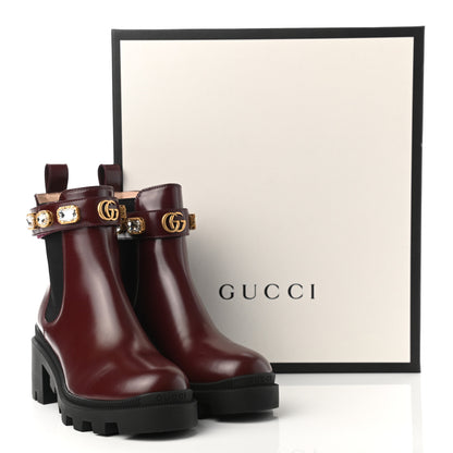 Gucci Calfskin Crystal GG Trip Chelsea Ankle Boots 36 Maroon 9 of 9
