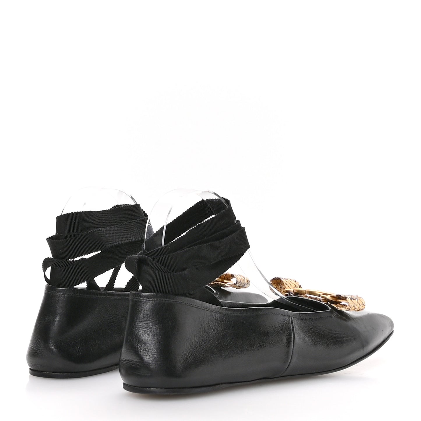 Malaga Kid Snakeskin Interlocking G Ballet Flats 39 Black