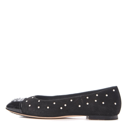 Chanel Suede Pearl Patent CC Cap Toe Ballerina Flats 36 Black 1 of 11