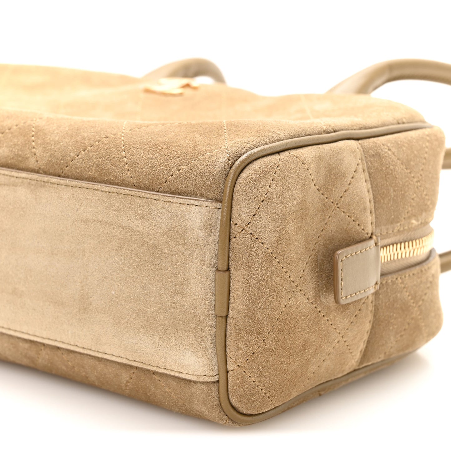 Suede Calfskin Large Perfect Bowling Bag Dark Beige