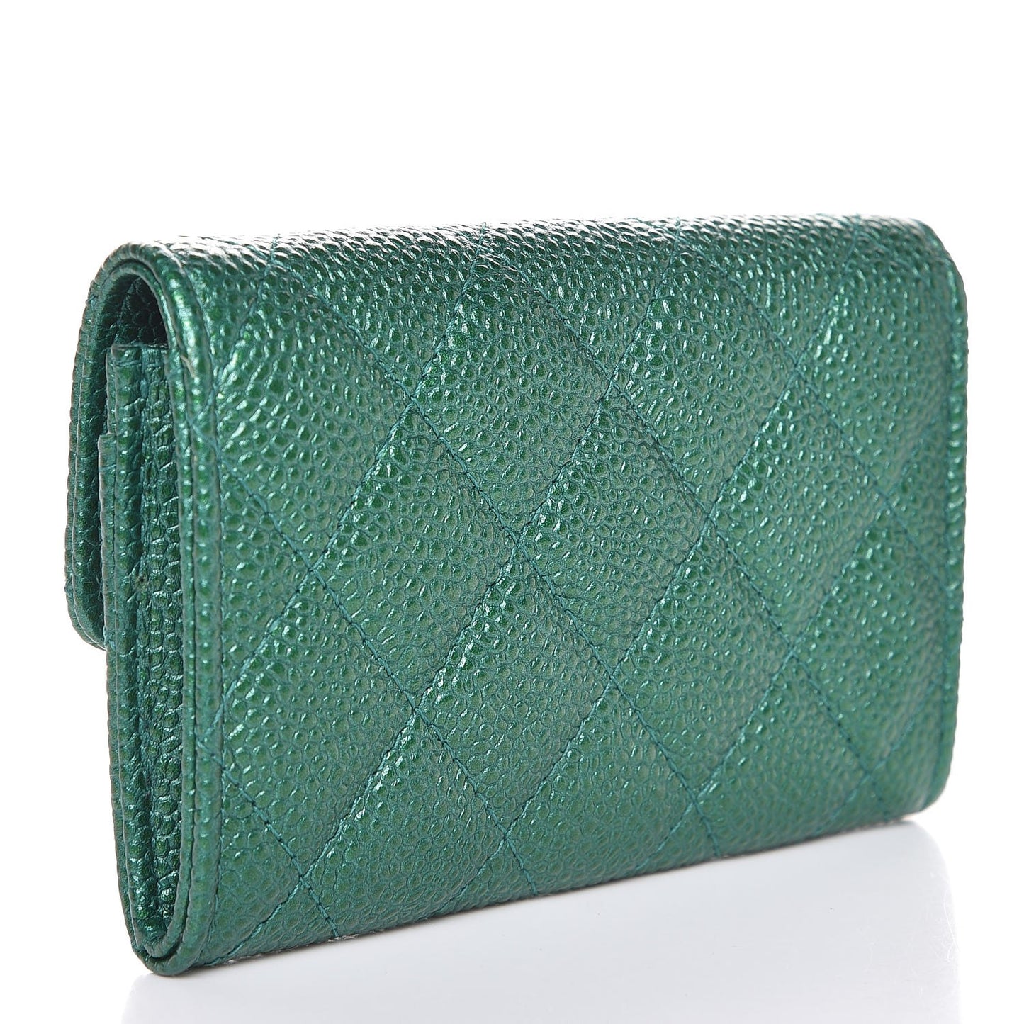 Metallic Caviar Quilted Card Holder Green
