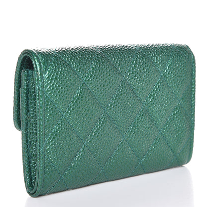 Chanel Metallic Caviar Quilted Card Holder Green 12 of 18
