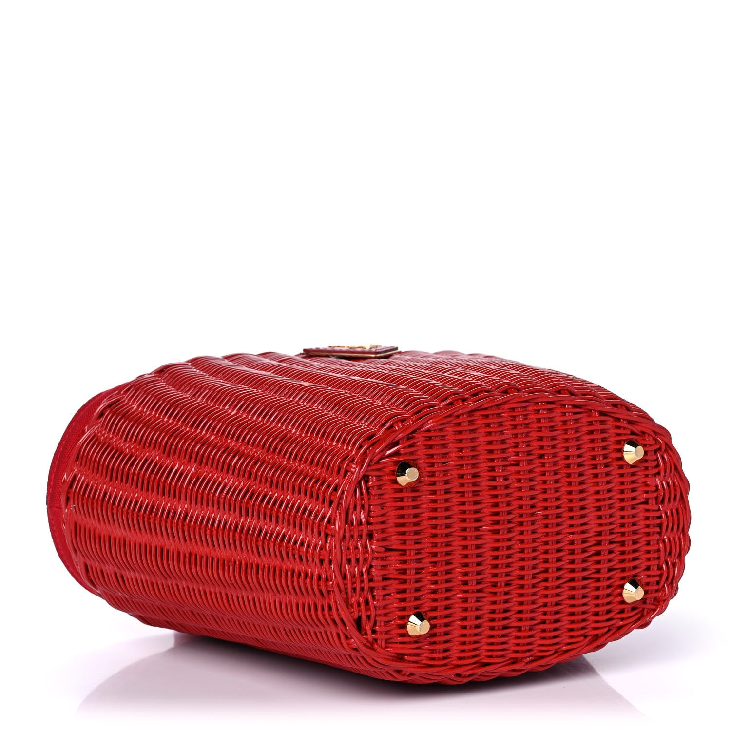 Prada Wicker Canvas Shoulder Bag Rosso 3 of 13