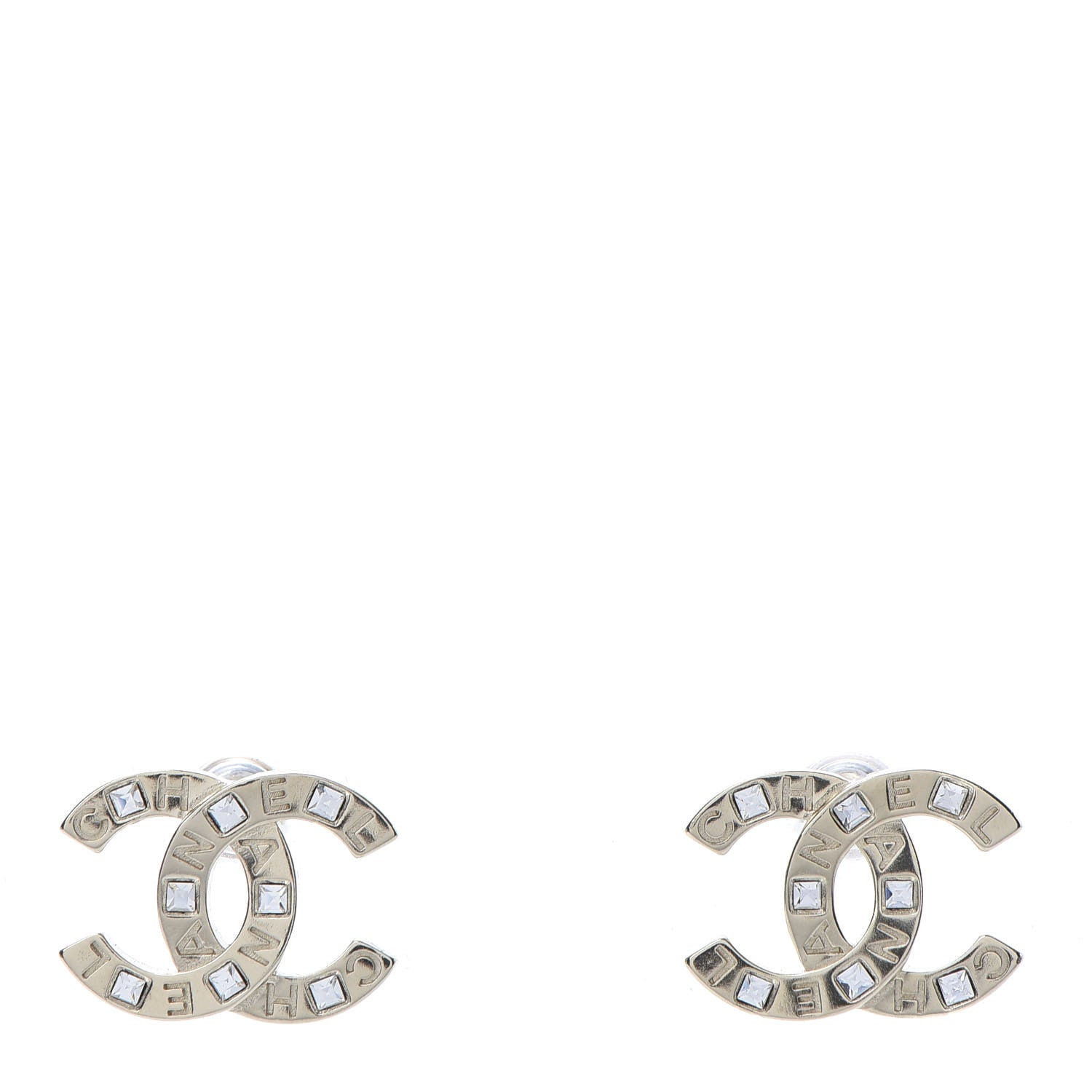 Chanel Crystal Metal CC Paris Button Stud Earrings Gold 1 of 5