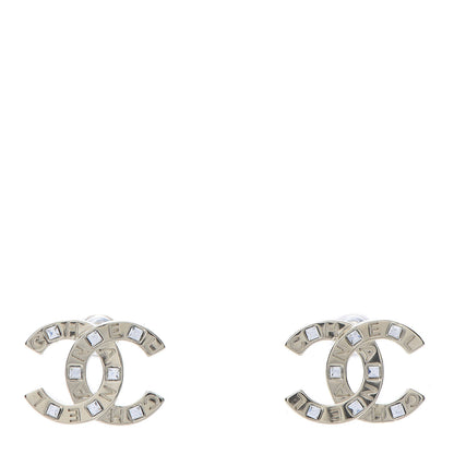 Chanel Crystal Metal CC Paris Button Stud Earrings Gold 1 of 5