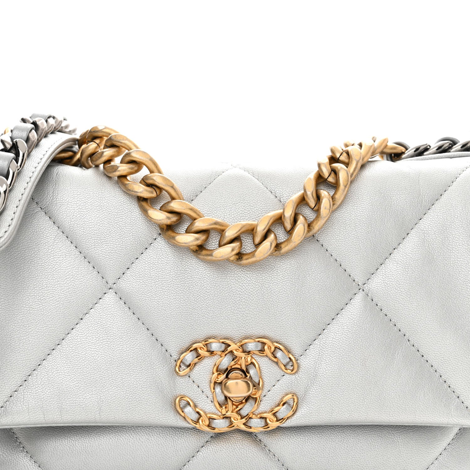 Chanel Metallic Lambskin Quilted Medium Chanel 19 Flap Silver 8 of 10