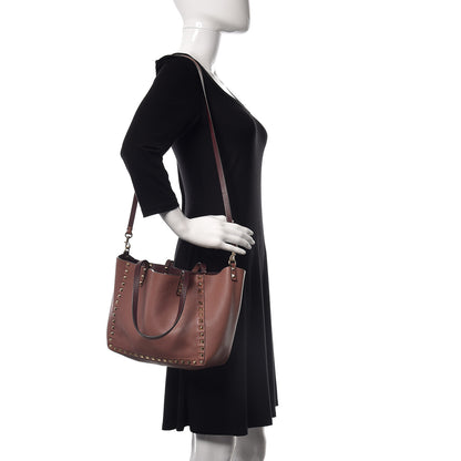 Valentino Garavani Pebbled Calfskin Small Rockstud Reversible Tote Rubin Blush 2 of 14
