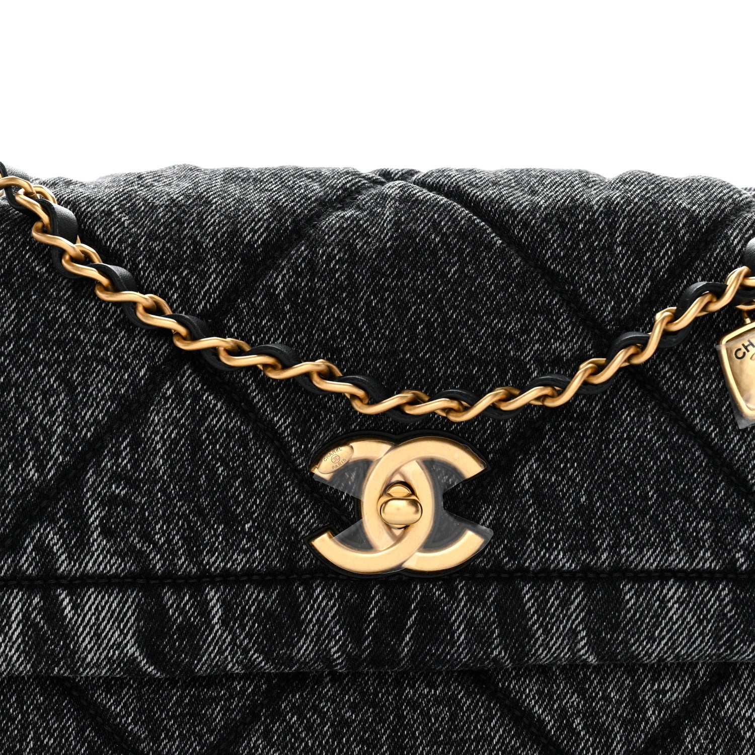 Chanel Washed Denim Quilted Large Flap Bag Black 8 of 10