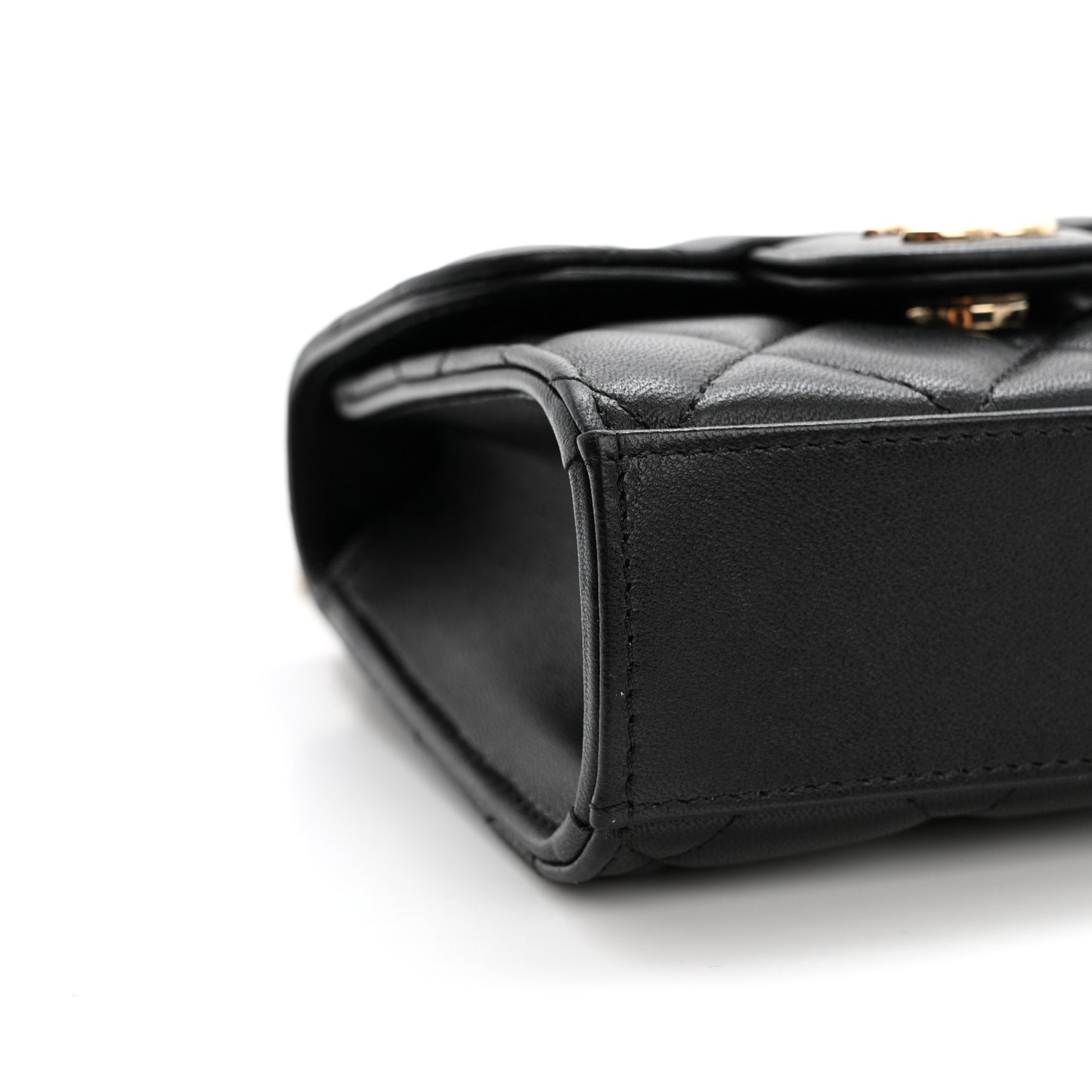 Lambskin Quilted Top Handle Flap Clutch With Chain Black