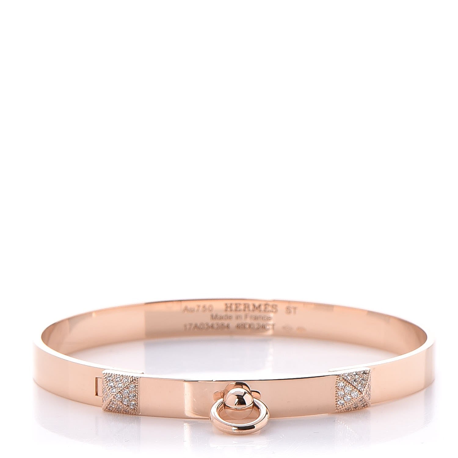 Hermes 18K Rose Gold Diamond PM Collier De Chien Bracelet ST 1 of 7
