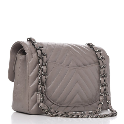 Chanel Aged Calfskin Chevron Quilted Small Double Flap Grey 3 of 10