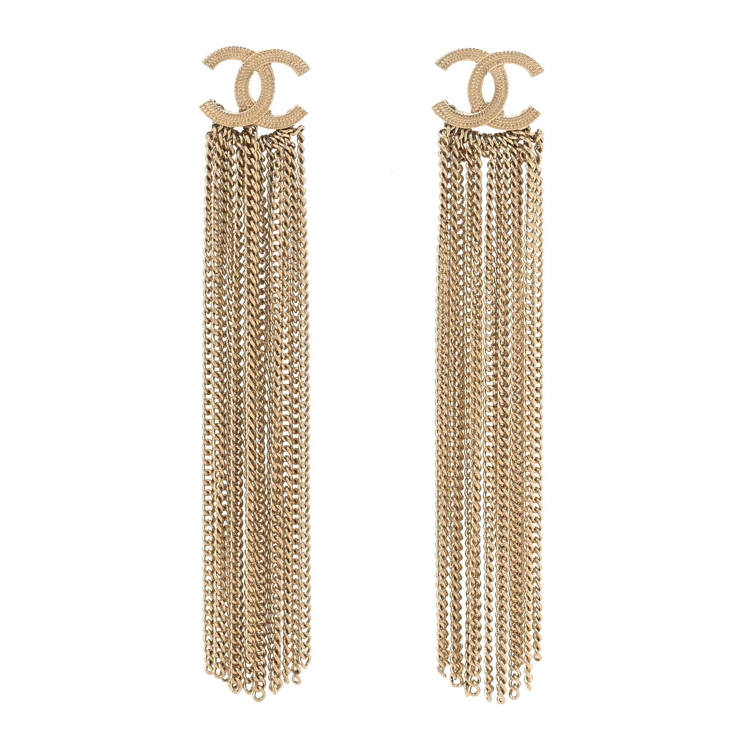Chanel Metal CC Multi Strand Chain Drop Earrings Gold 1 of 5