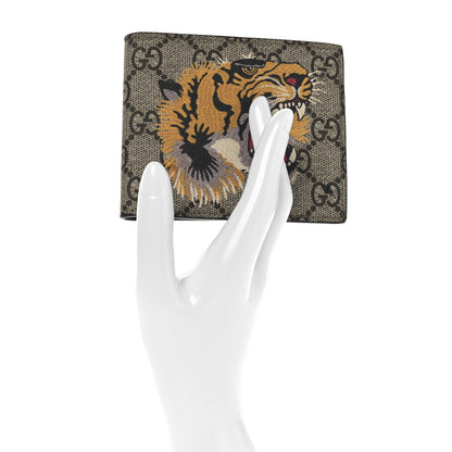 Gucci GG Supreme Monogram Selleria Calfskin Tiger Nice Bi-Fold Wallet Beige Ebony Multicolor Black 2 of 7
