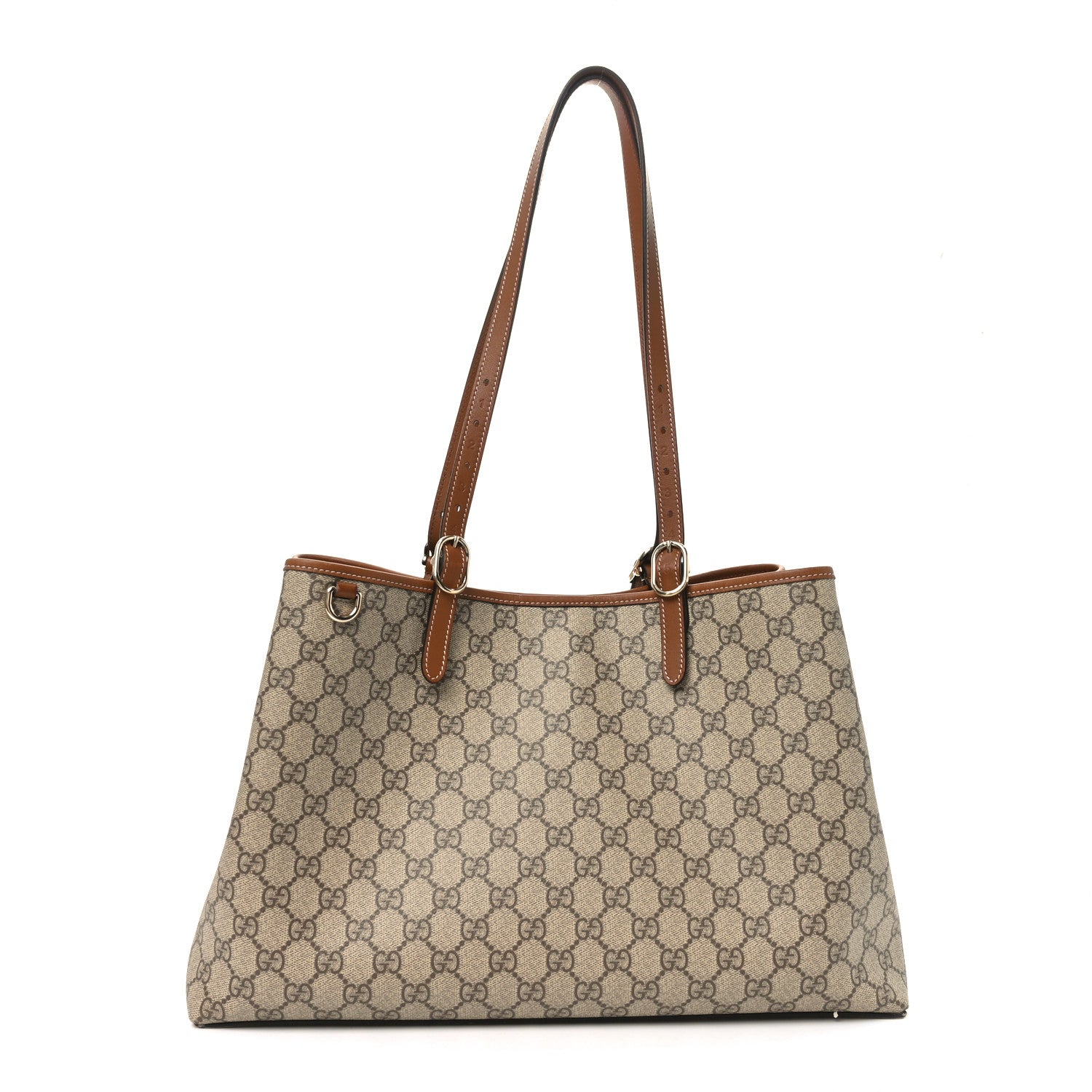 Gucci GG Supreme Monogram Emblem Medium Tote Bag Beige Dark Brown
