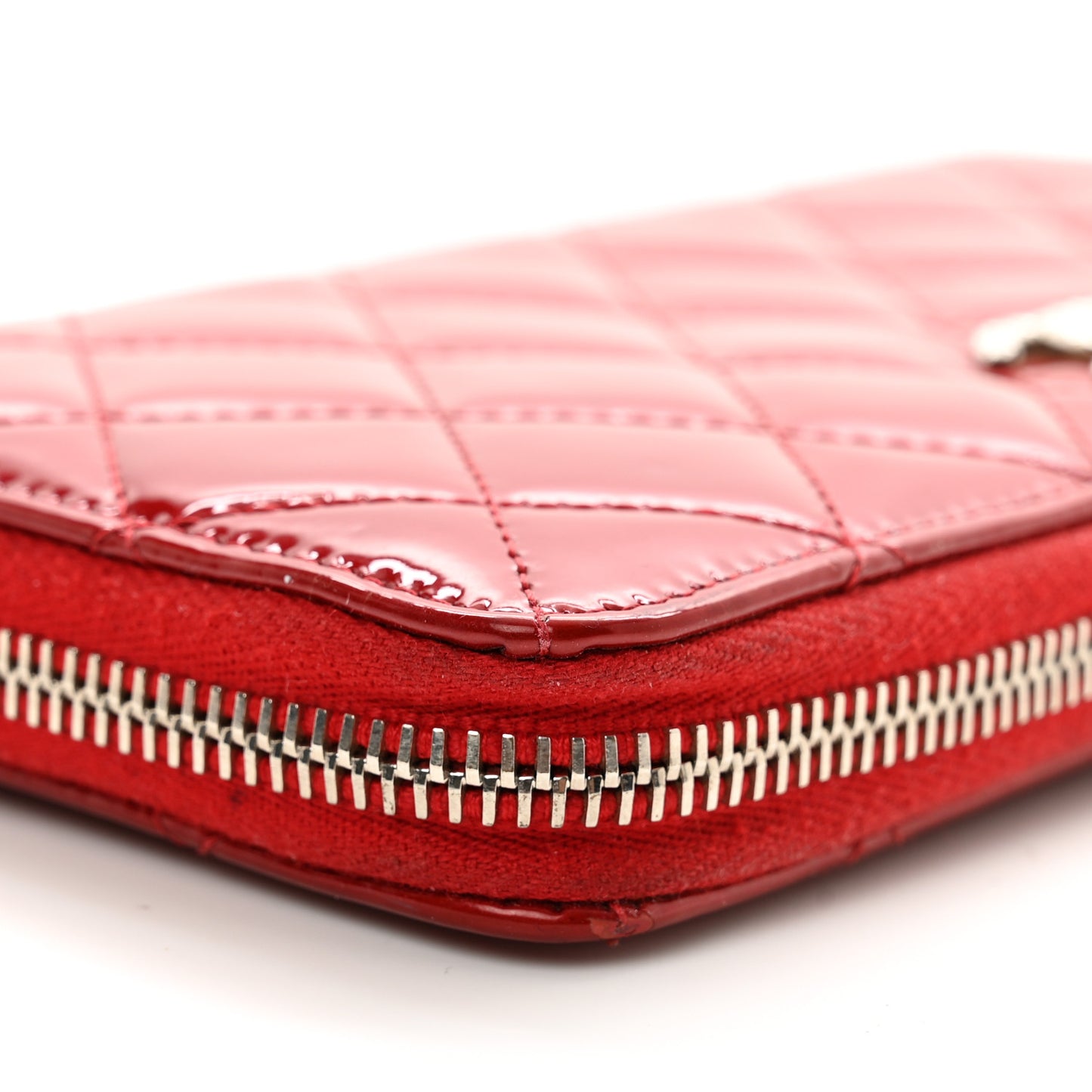 Patent Quilted Brilliant Zip Around Wallet Red