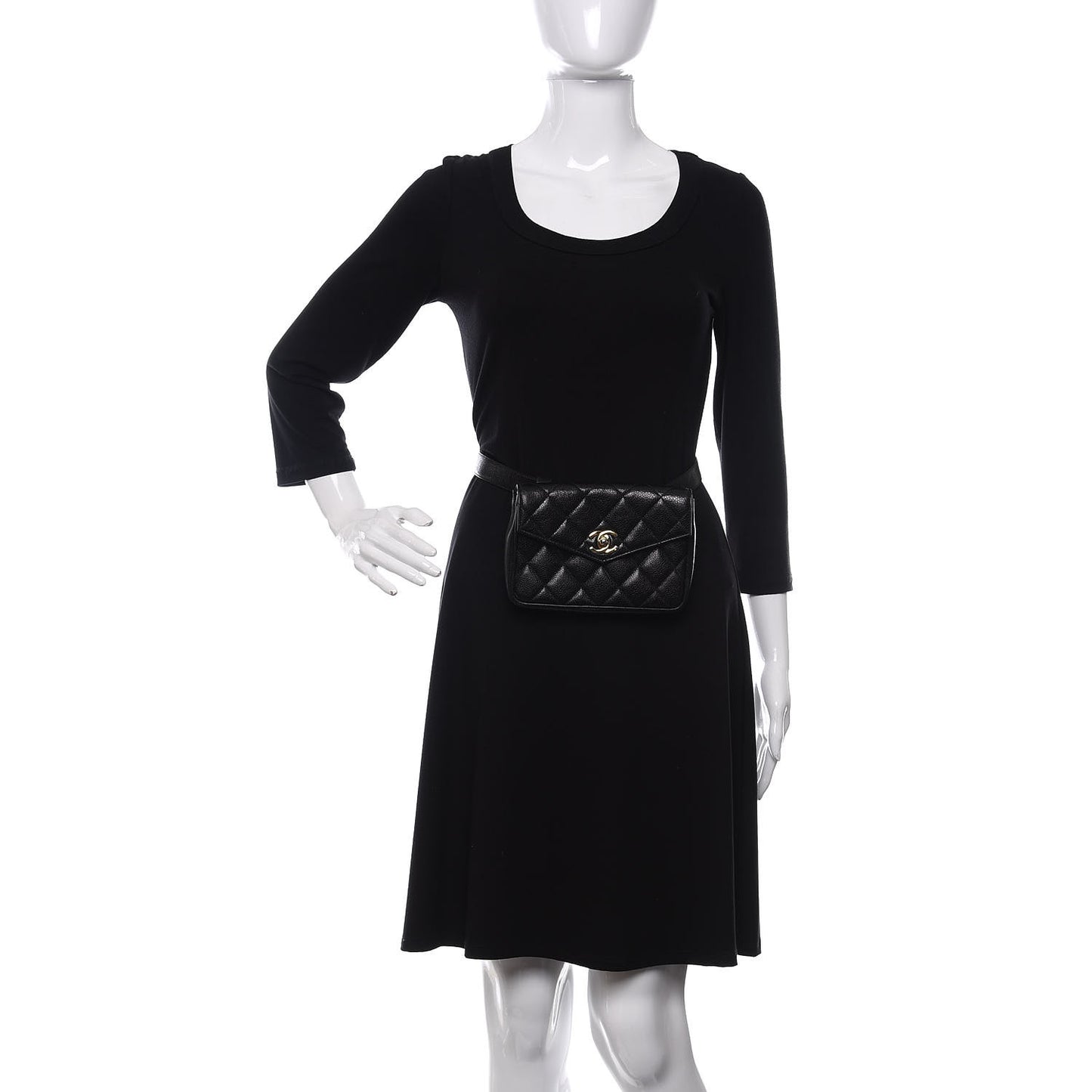Caviar Quilted Flap Belt Bag Clutch 75 30 Black