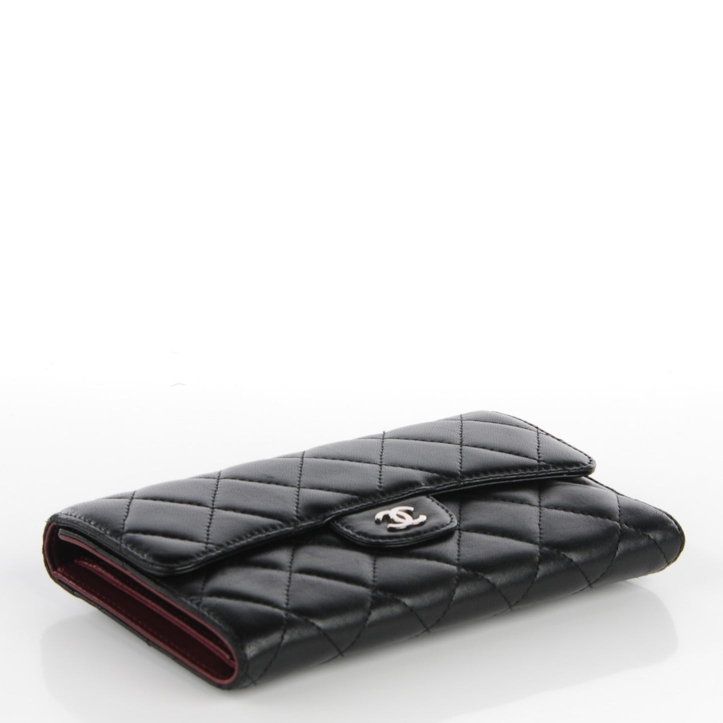 Lambskin Quilted Large Flap Wallet Black