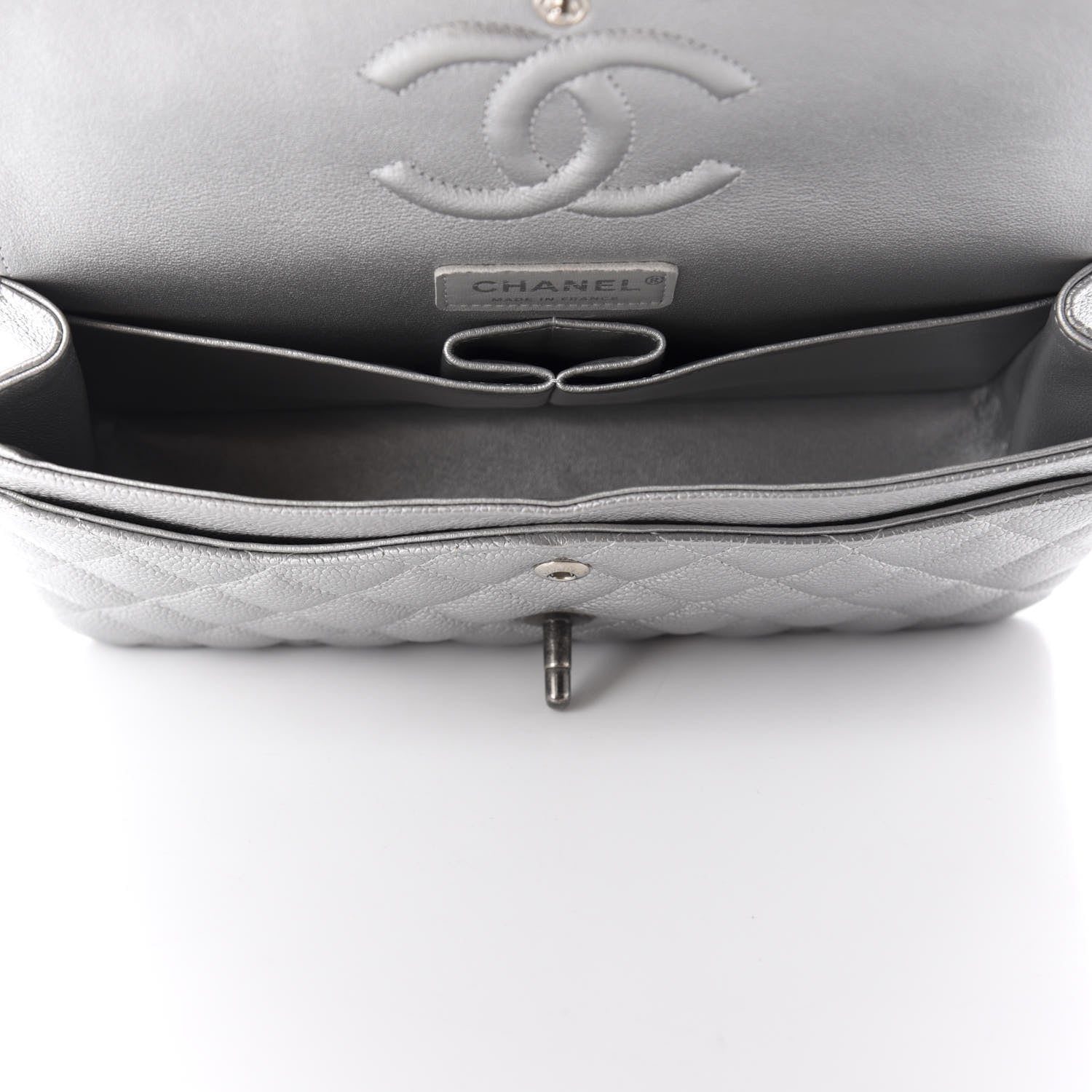 Chanel Metallic Caviar Quilted Medium Double Flap Silver 4 of 12