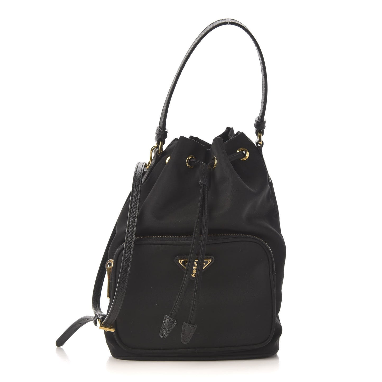 Saffiano Tessuto Nylon Mini Bucket Crossbody Bag Black