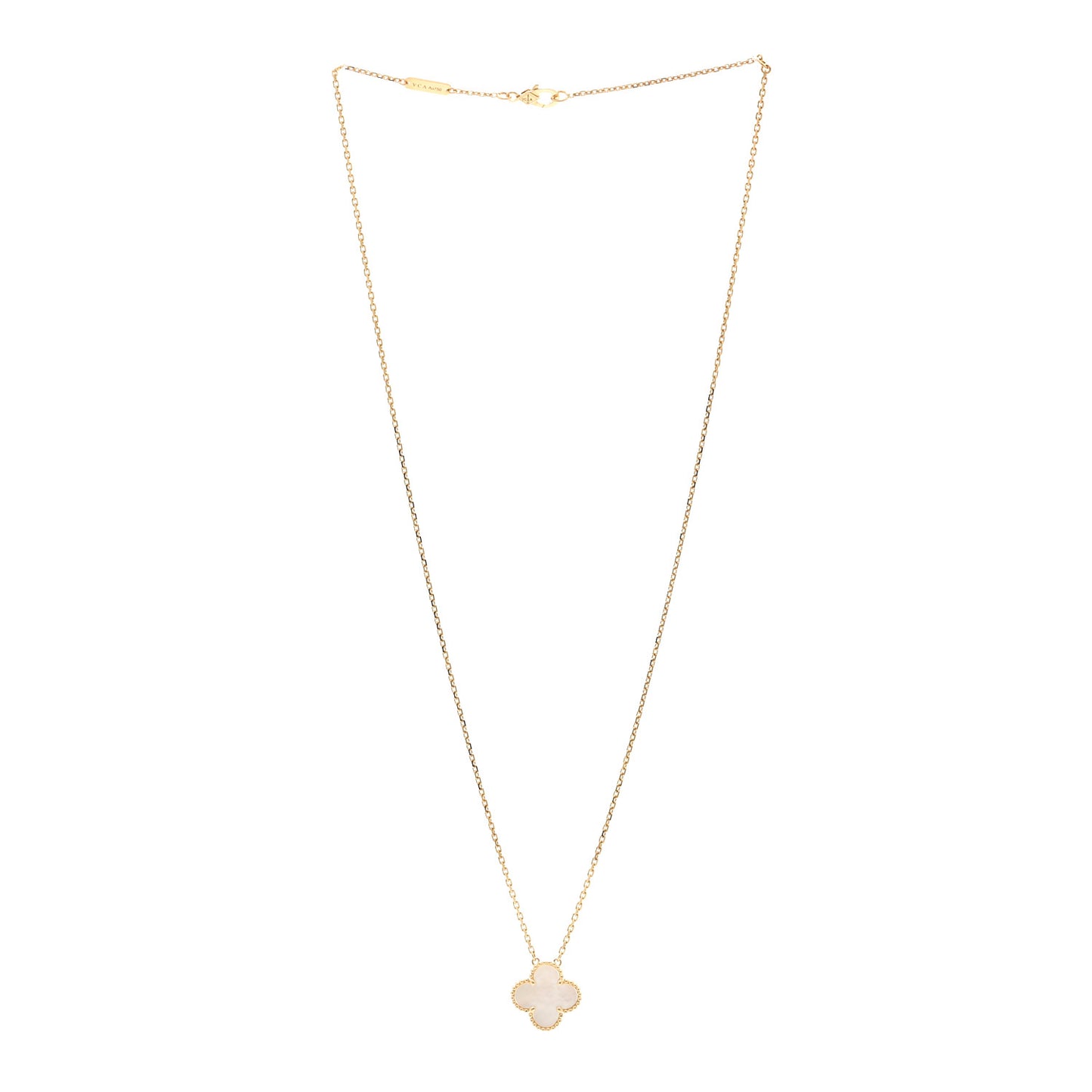 18K Yellow Gold Mother of Pearl Vintage Alhambra Pendant Necklace