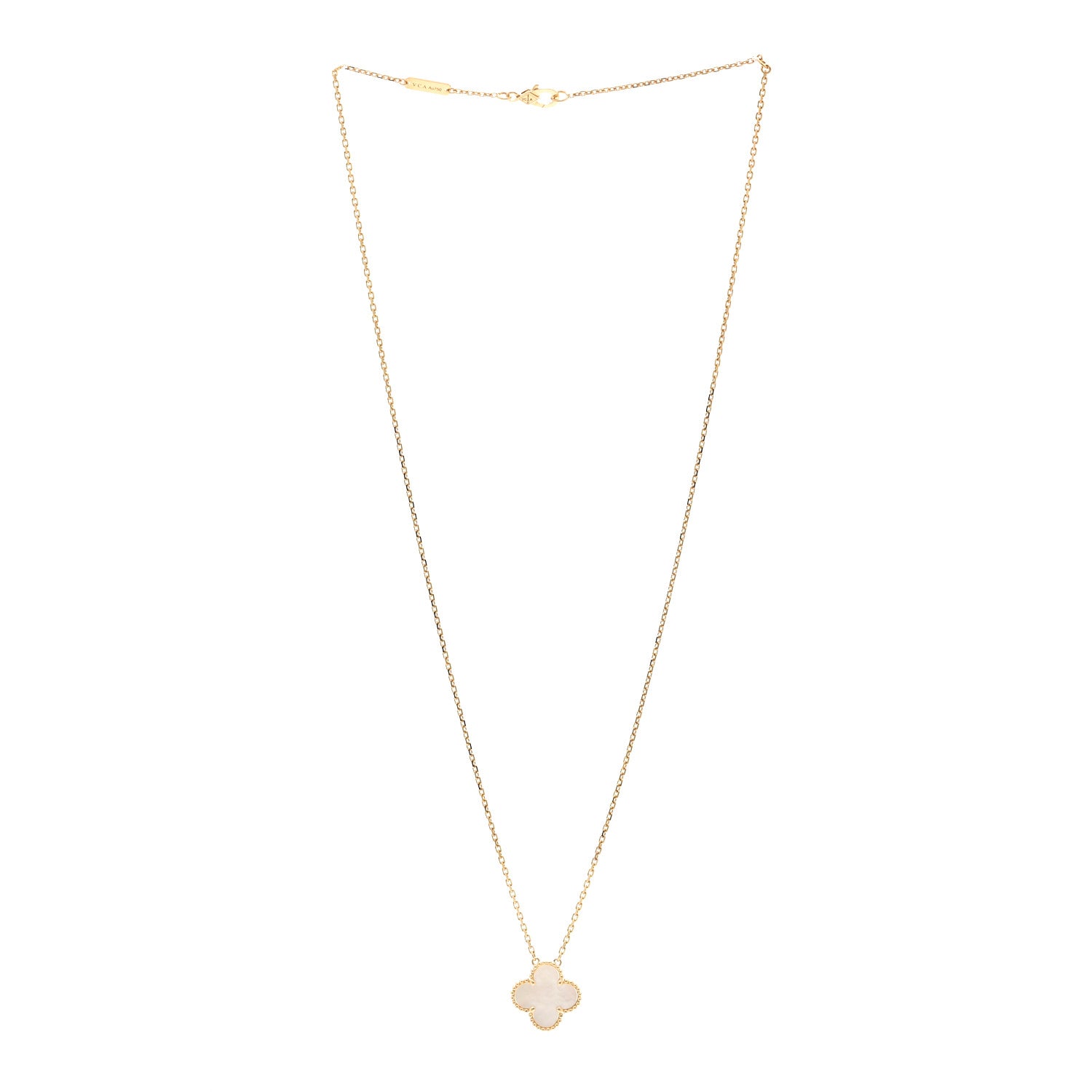 Van Cleef & Arpels 18K Yellow Gold Mother of Pearl Vintage Alhambra Pendant Necklace 3 of 6