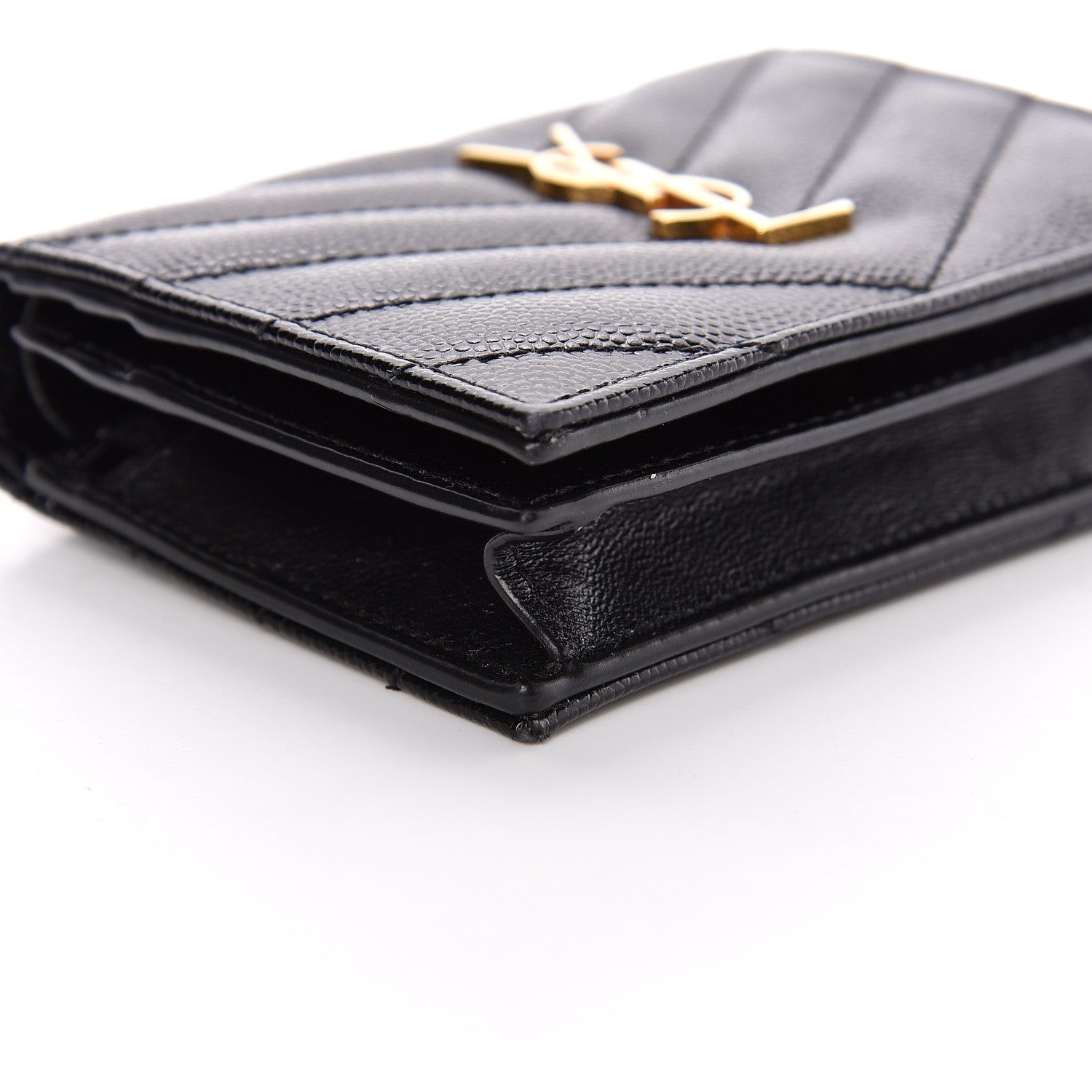 Saint Laurent Grain De Poudre Matelasse Chevron Monogram Card Case Black 8 of 10