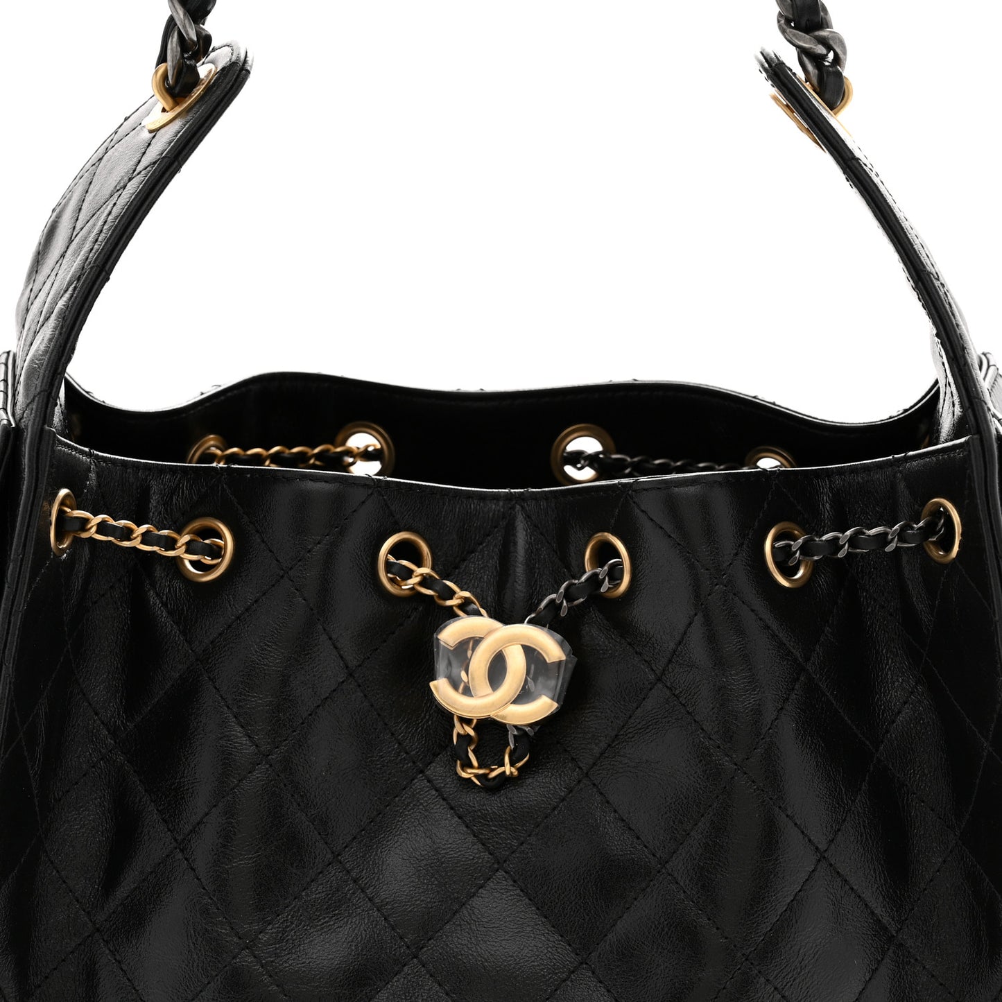 Shiny Crumpled Calfskin Quilted Small Chanel 25 Handbag Black