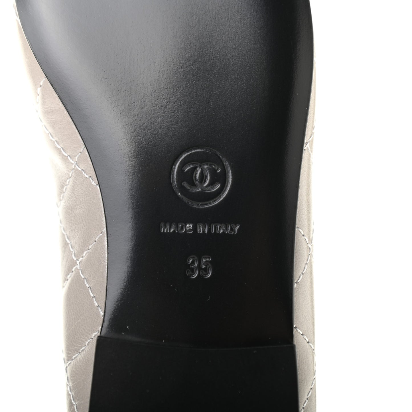 Crumpled Lambskin Quilted CC Ballerina Flats 35 Grey