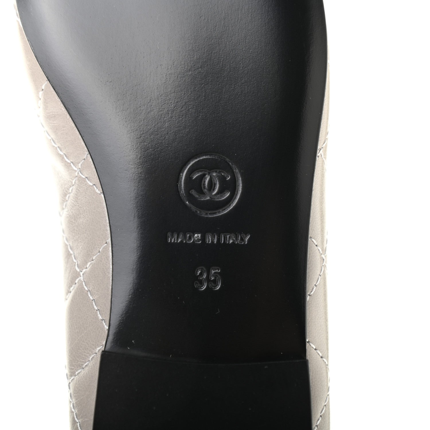 Chanel Crumpled Lambskin Quilted CC Ballerina Flats 35 Grey 7 of 8