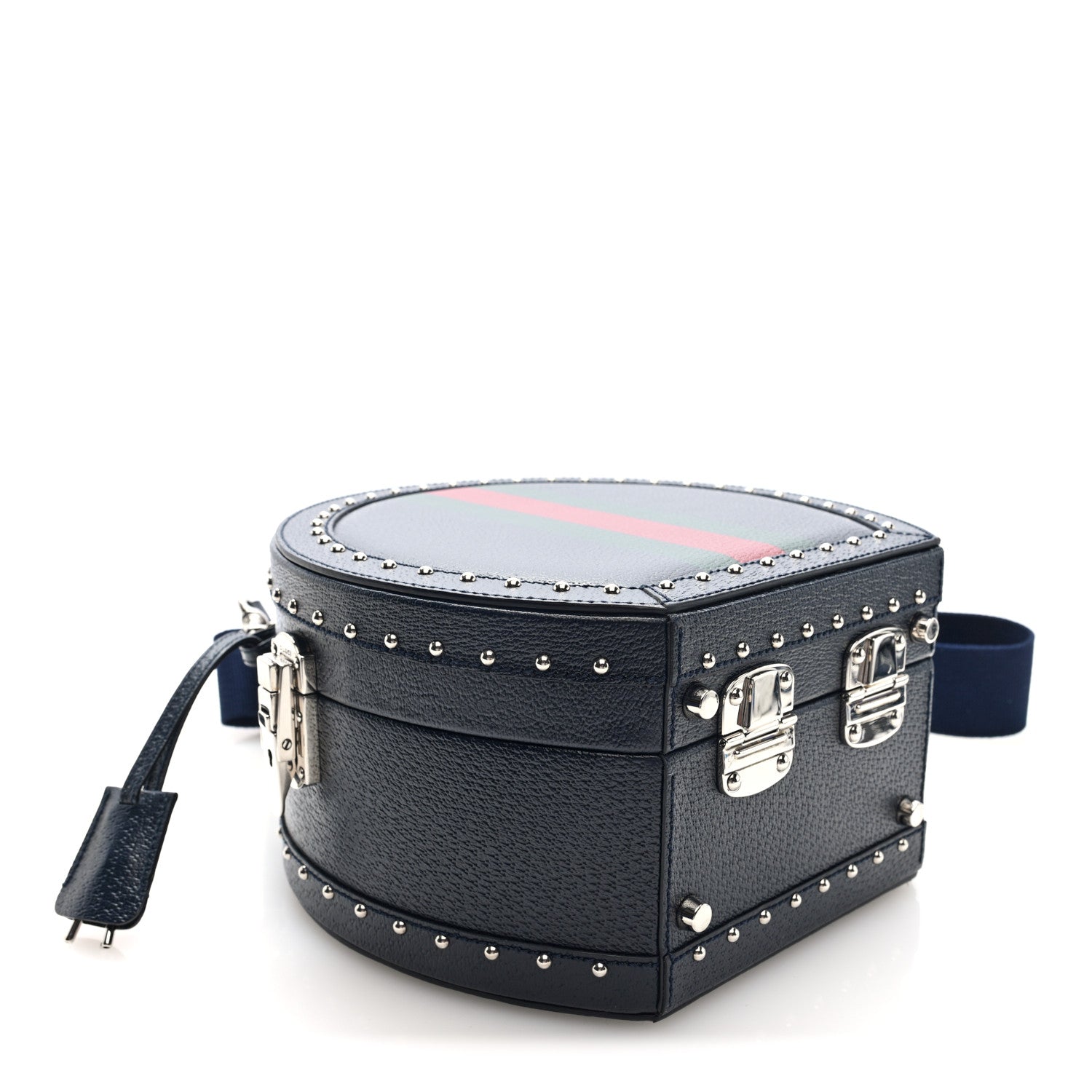 Gucci Textured Dollar Calfskin Web Mini Savoy Hat Box Dark Blue