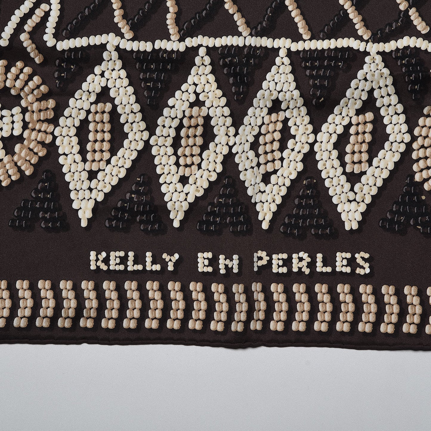 Silk Kelly En Perles Scarf 70 Chocolate Creme Beige