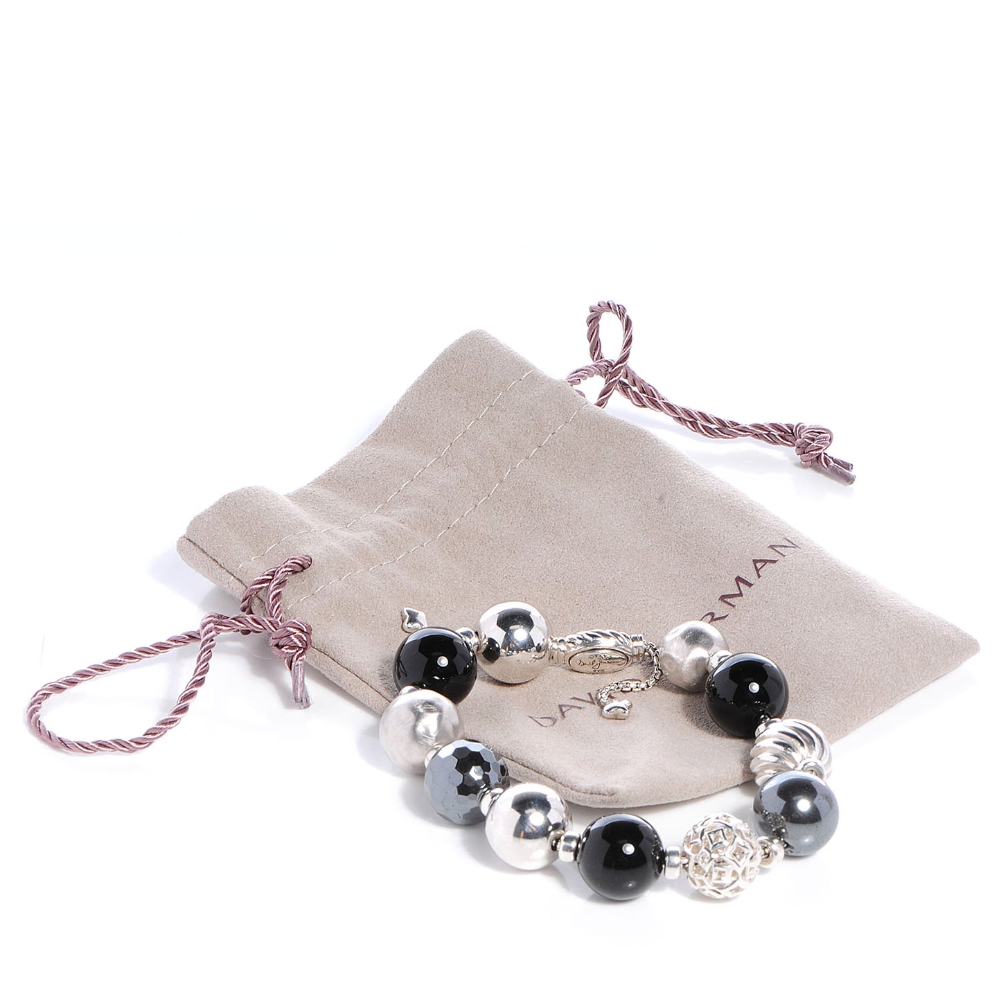 Sterling Silver Black Onyx Hematine 12-14mm Elements Bracelet