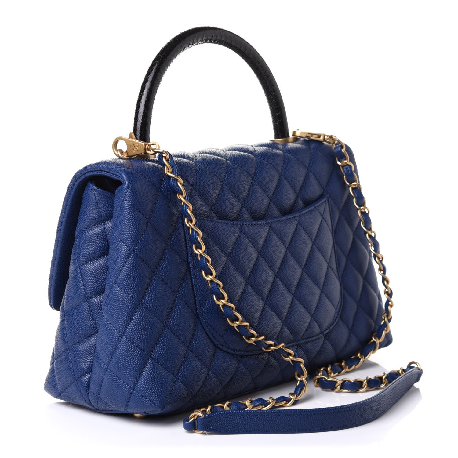 Chanel Caviar Lizard Embossed Quilted Small Coco Handle Flap Dark Blue 3 of 11