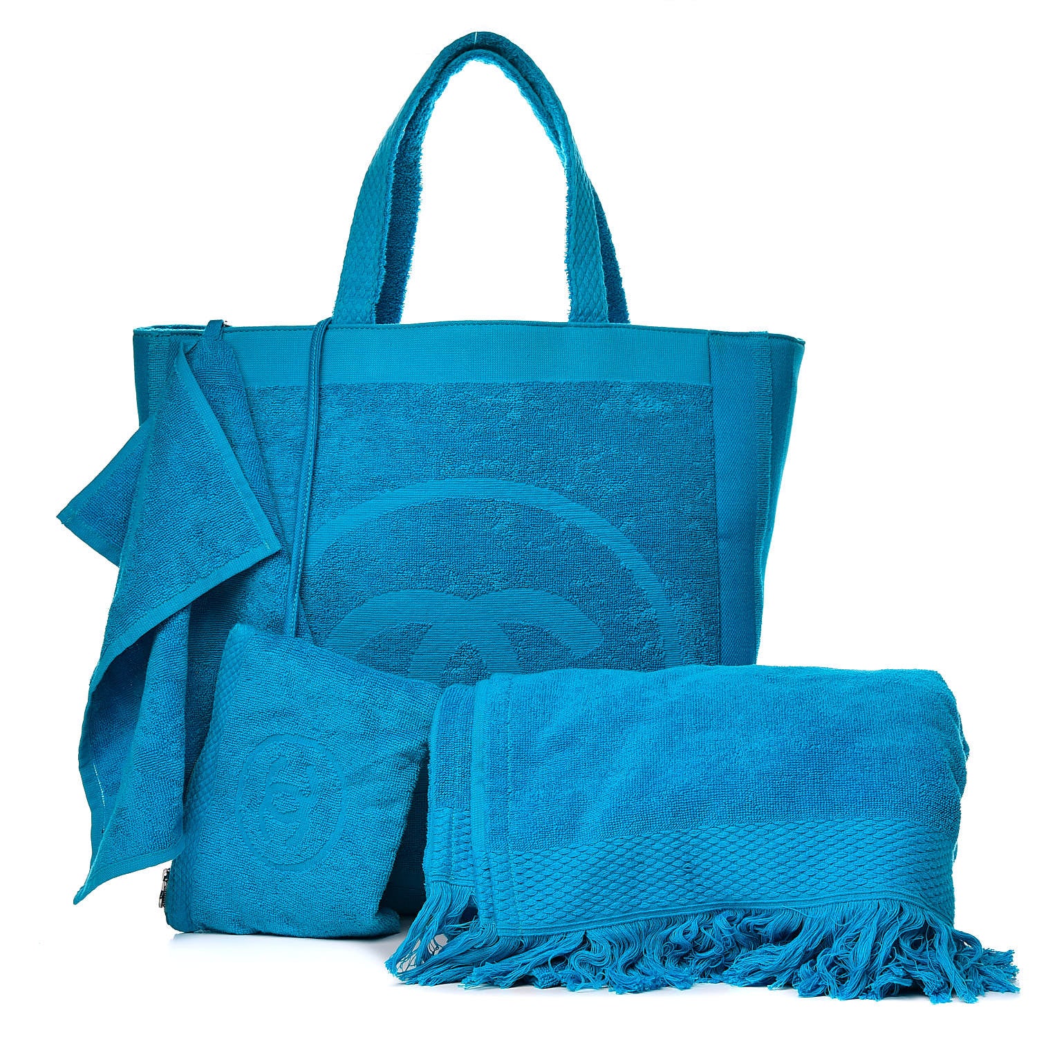 Chanel Terry Cotton CC Beach Tote Towel Set Blue 2 of 12