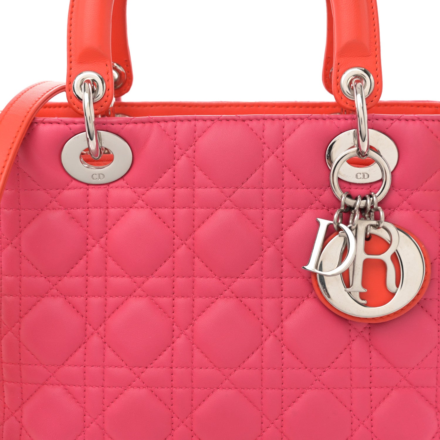 Christian Dior Lambskin Cannage Tri-Color Medium Lady Dior Orange Riviera Fuchsia Cosmopolitan Lipstick Natural 8 of 10