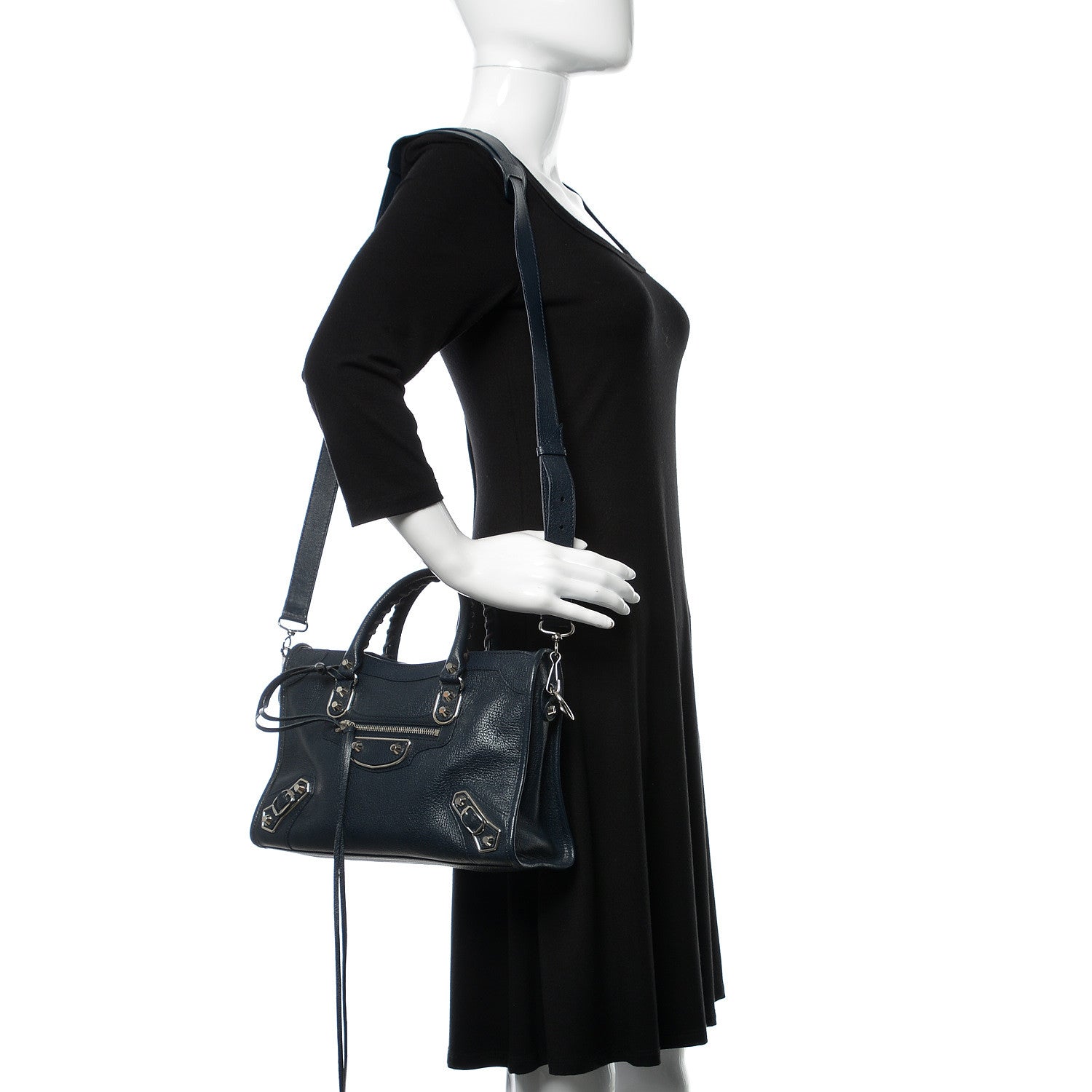 Balenciaga Chevre Silver Metallic Edge Hardware S City Bleu Nuit Dark Sea 2 of 10