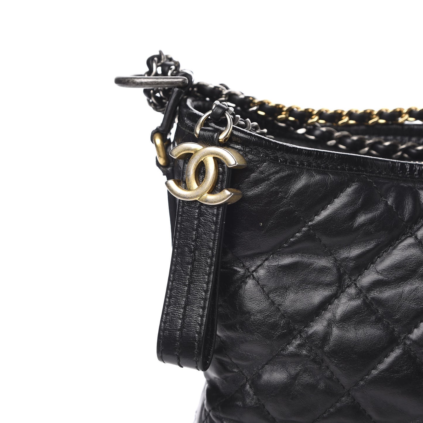 Aged Calfskin Quilted Medium Gabrielle Hobo Black