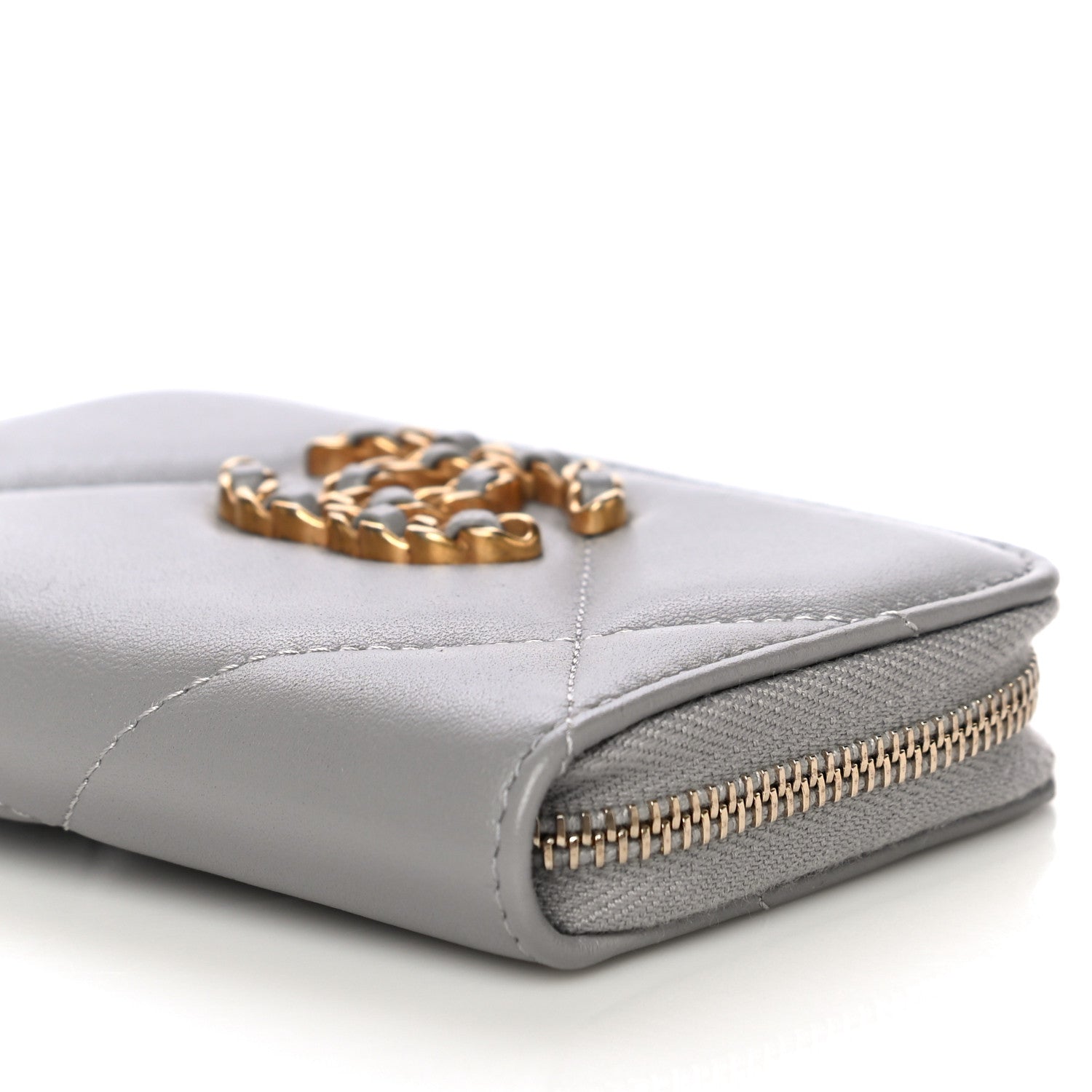 Chanel Lambskin Quilted Chanel 19 Zip Around Coin Purse Wallet Grey 9 of 10