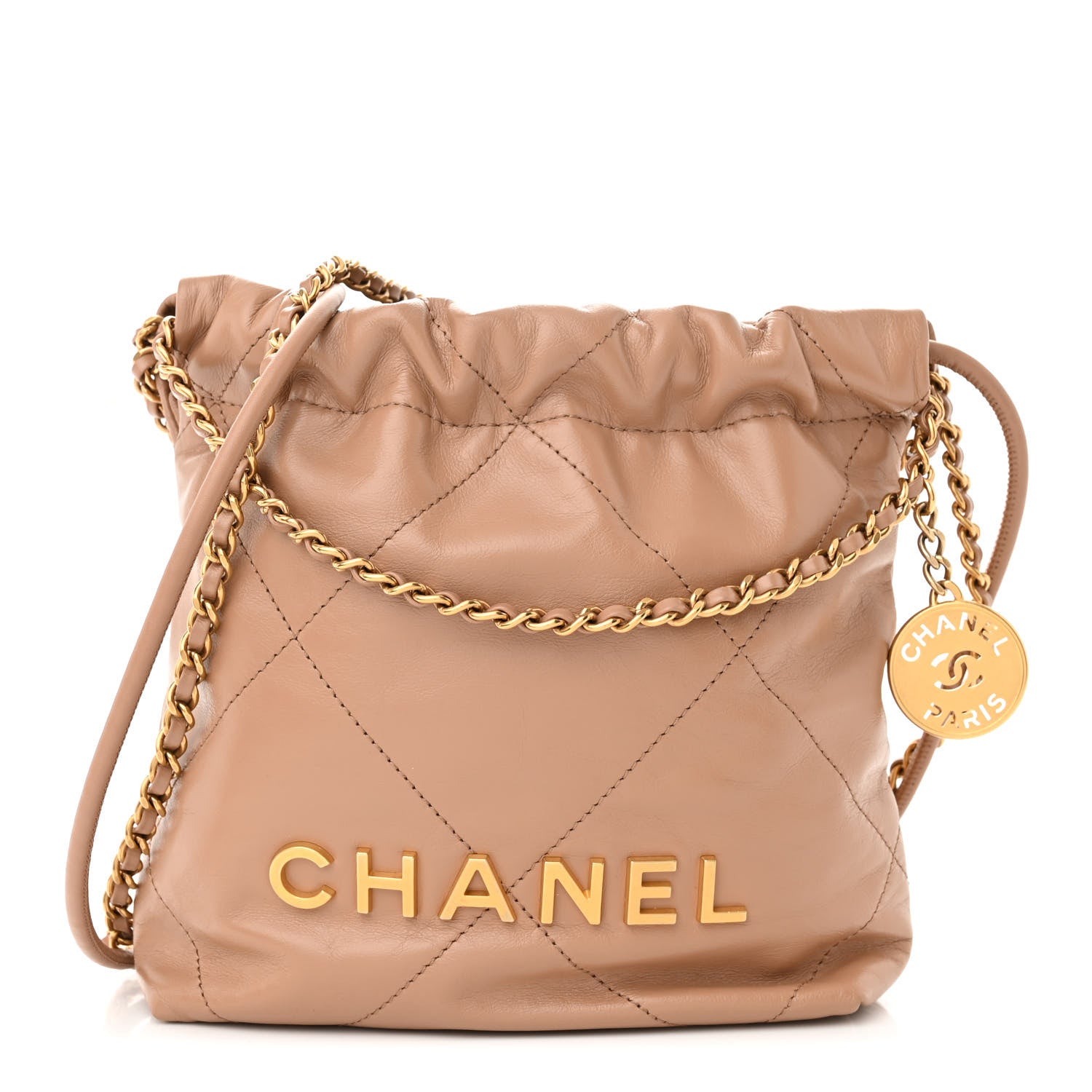 Chanel Shiny Calfskin Quilted Mini Chanel 22 Dark Beige 1 of 10