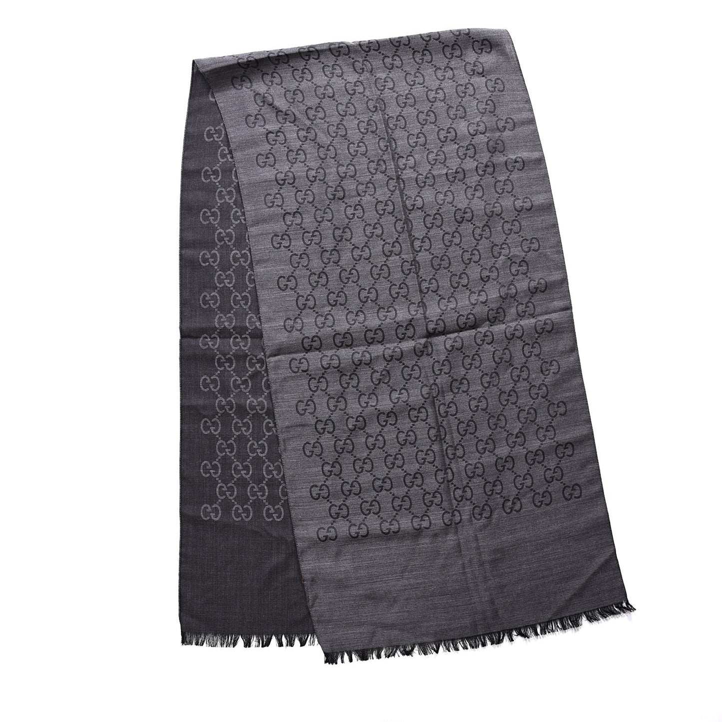 Wool Silk GG Monogram Fringe Scarf Dark Grey