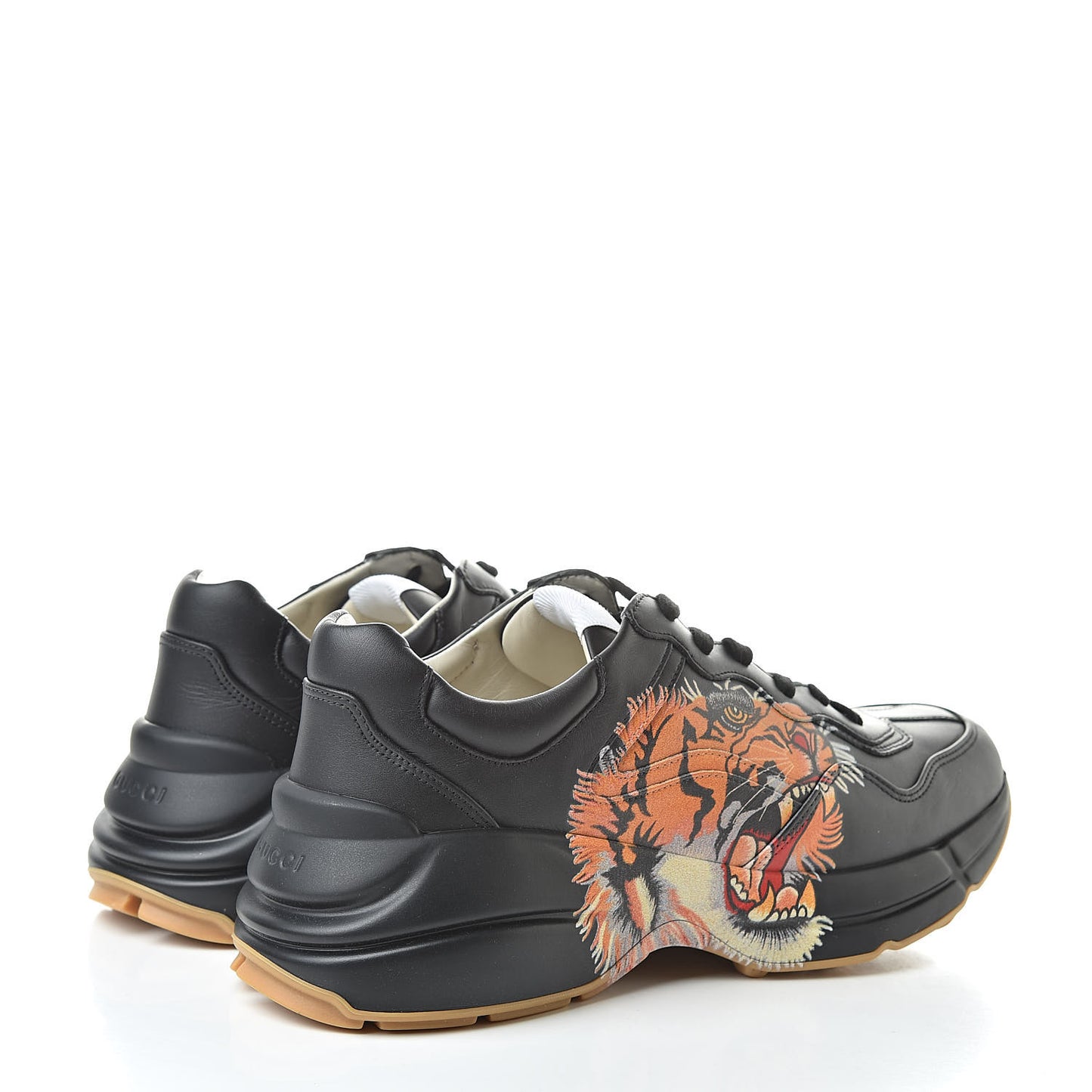 Calfskin Tiger Print Mens Rhyton Sneakers 7.5 Black