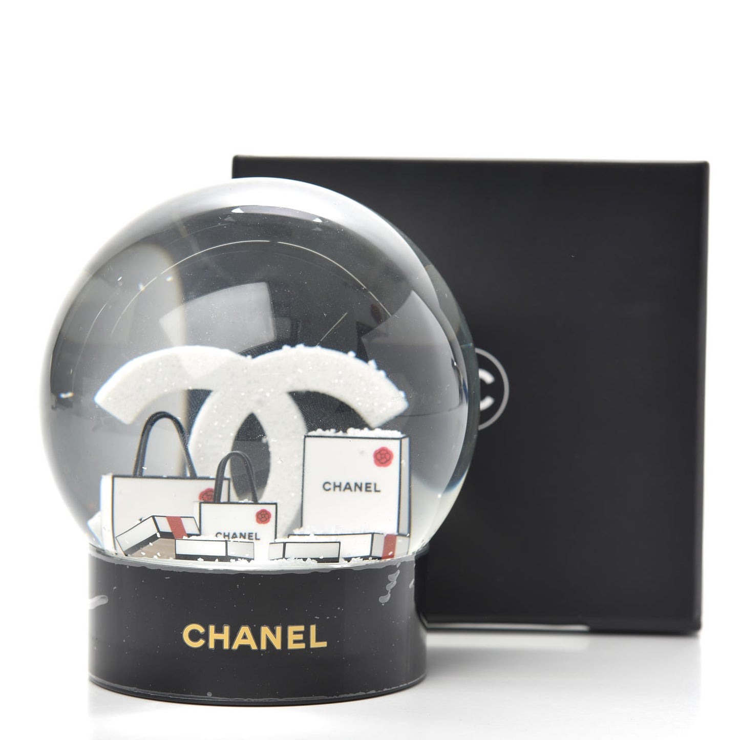 Glass CC Shopping Bag Snow Globe