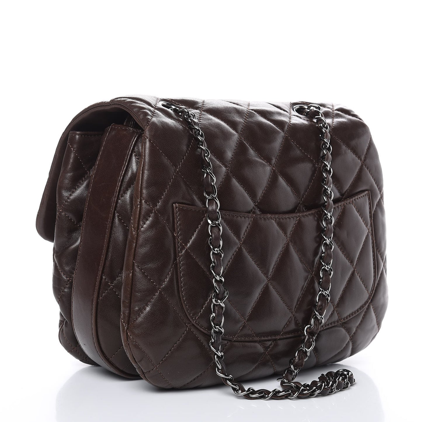 Lambskin Quilted Large 3 Flap Dark Brown